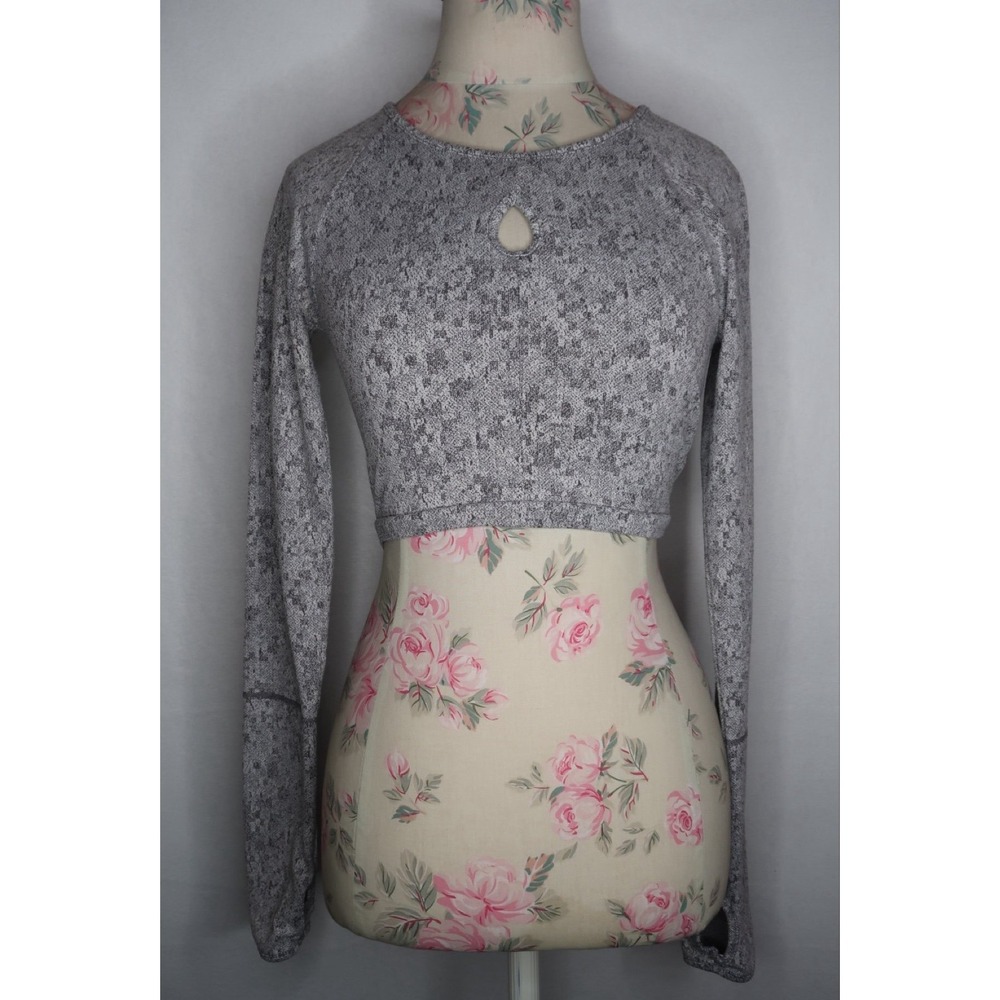 Gymshark Dry Gray Marl Long Sleeve Cropped Keyhole Workout Top Women's XS Active